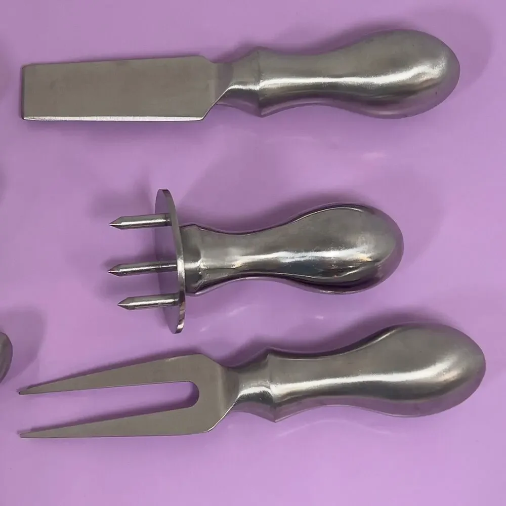 Trudeau Stainless Steel Cheese Knife Set Ergonomic Teardrop Shape Hollow Handles